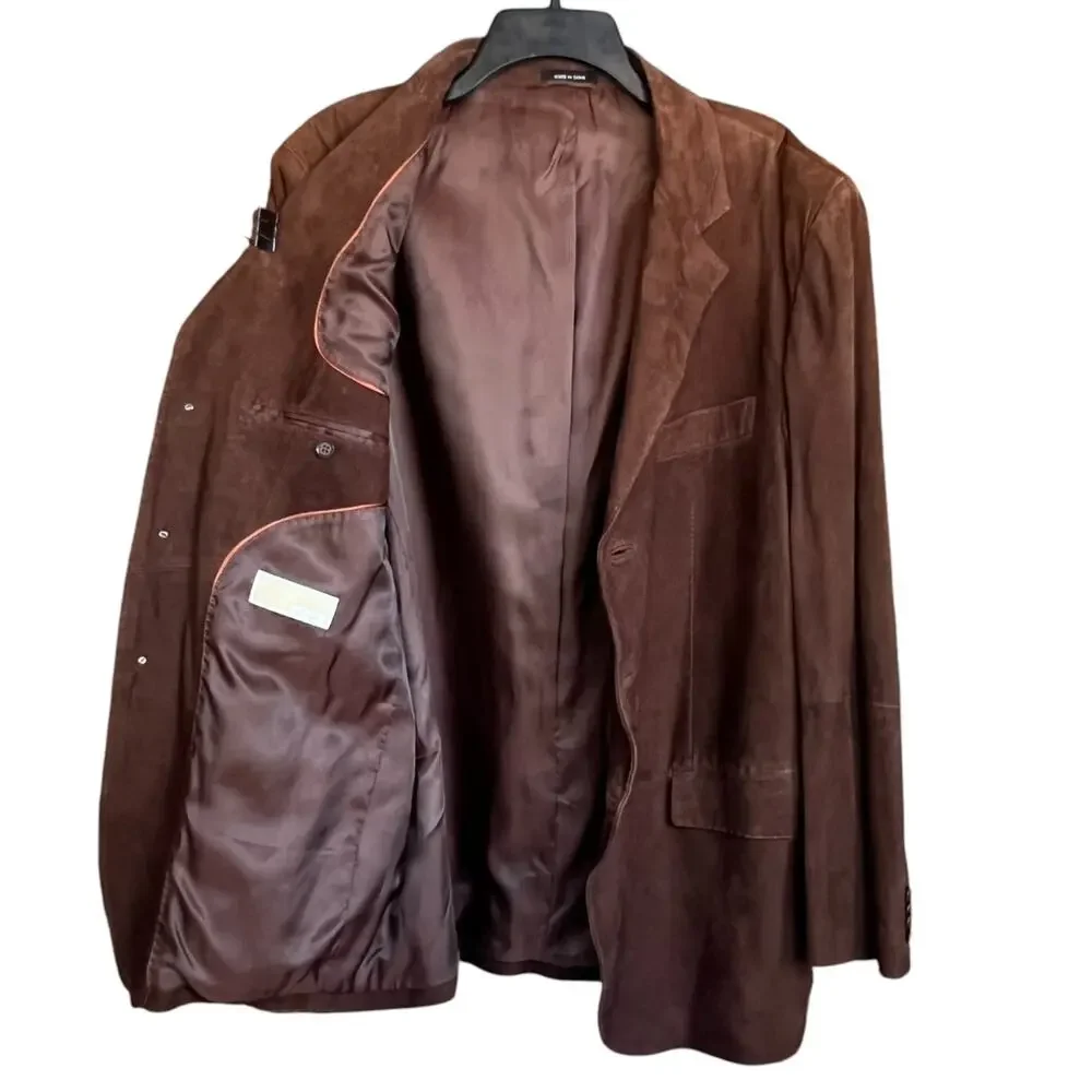 Michael Kors Men's 42R Suede Leather Three-Button Jacket Chocolate Brown